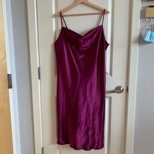 bebe Satin purple cowl-neckline dress, never worn!
